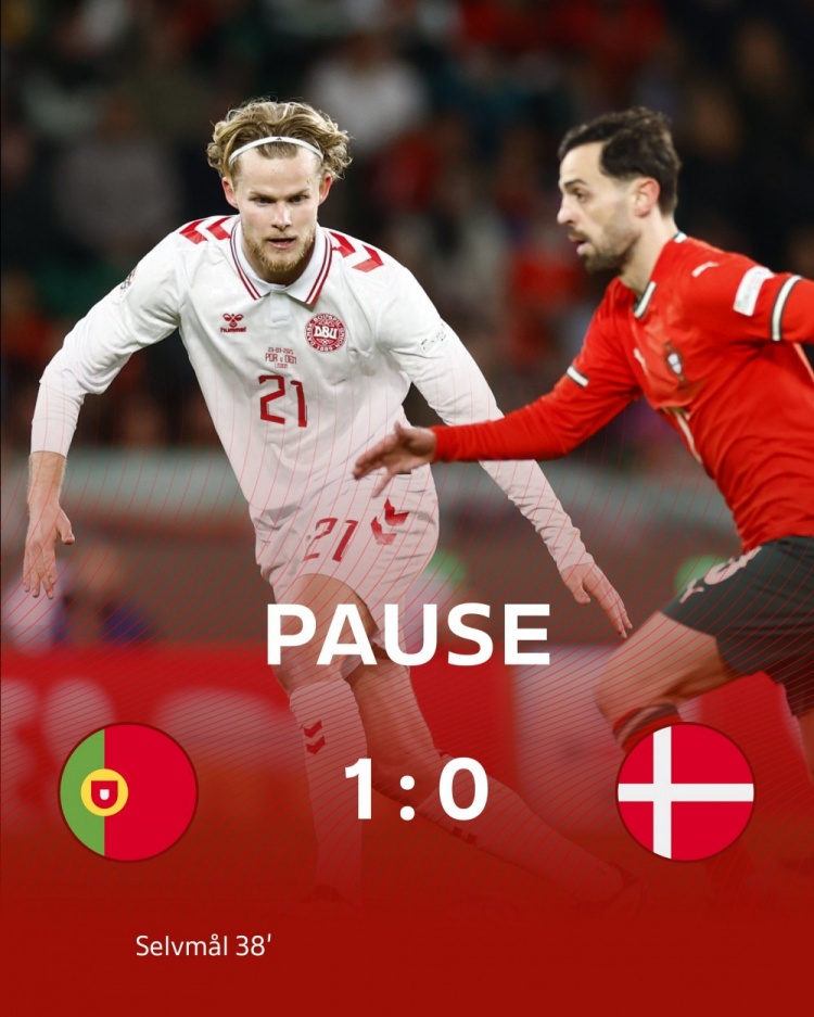 半場-葡萄牙1-0丹麥 C羅開場造點(diǎn)+點(diǎn)射被撲B費(fèi)角球造烏龍